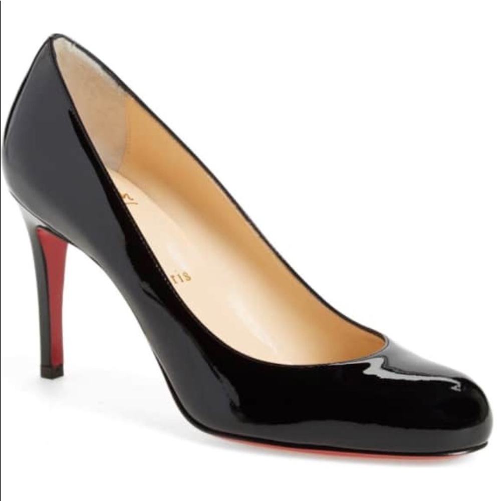 Christian Louboutins patten leather black heels